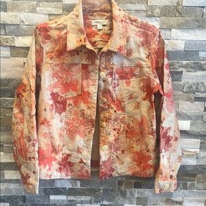 Coldwater Creek Women's Floral Jacket - Red and Cream